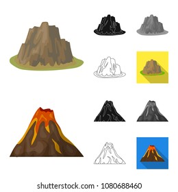 Different mountains cartoon,black,flat,monochrome,outline icons in set collection for design.Mountains and landscape vector symbol stock web illustration.