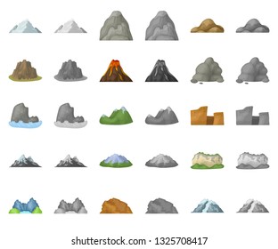 Different mountains cartoon,monochrom icons in set collection for design.Mountains and landscape vector symbol stock web illustration.