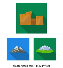 Different mountains flat icons in set collection for design.Mountains and landscape vector symbol stock web illustration.