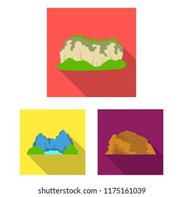 Different mountains flat icons in set collection for design.Mountains and landscape vector symbol stock web illustration.