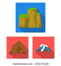 Different mountains flat icons in set collection for design.Mountains and landscape vector symbol stock web illustration.