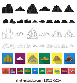 Different mountains flat icons in set collection for design.Mountains and landscape vector symbol stock web illustration.