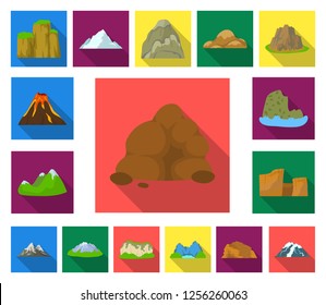 Different mountains flat icons in set collection for design.Mountains and landscape vector symbol stock web illustration.