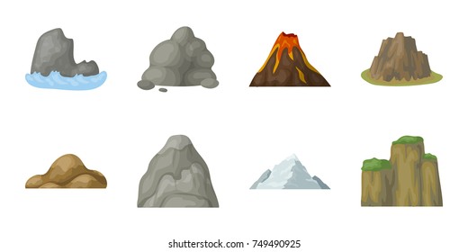 Different mountains icons in set collection for design.Mountains and landscape vector symbol stock web illustration.