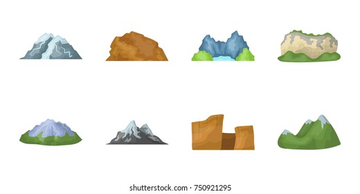 Different mountains icons in set collection for design.Mountains and landscape vector symbol stock  illustration.