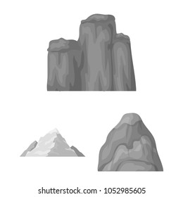Different mountains monochrome icons in set collection for design.Mountains and landscape vector symbol stock web illustration.