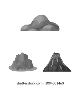 Different mountains monochrome icons in set collection for design.Mountains and landscape vector symbol stock web illustration.