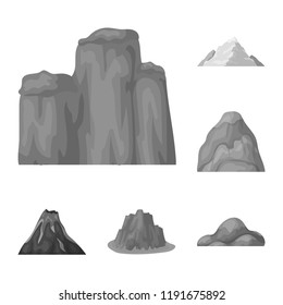 Different mountains monochrome icons in set collection for design.Mountains and landscape vector symbol stock web illustration.