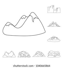 Different mountains outline icons in set collection for design.Mountains and landscape vector symbol stock web illustration.