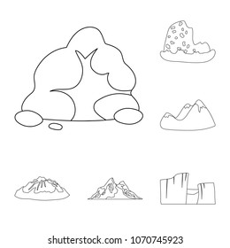 Different mountains outline icons in set collection for design.Mountains and landscape vector symbol stock web illustration.