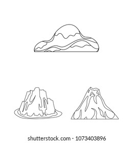 Different mountains outline icons in set collection for design.Mountains and landscape vector symbol stock web illustration.