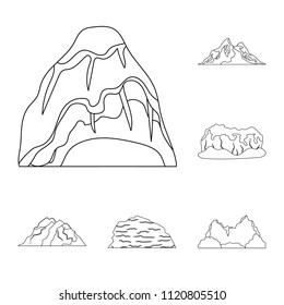Different mountains outline icons in set collection for design.Mountains and landscape vector symbol stock web illustration.