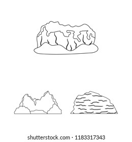 Different mountains outline icons in set collection for design.Mountains and landscape vector symbol stock web illustration.