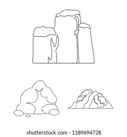 Different mountains outline icons in set collection for design.Mountains and landscape vector symbol stock web illustration.