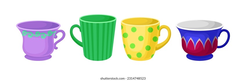 Different Mug and Cups Ceramic for Drink Vector Set