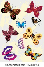 Different multicolored butterflies - vector