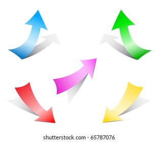 Different multi-colored paper arrows isolated on the white background