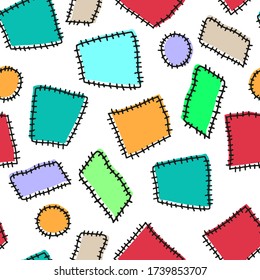 Different multi-colored patches isolated on a white background. Seamless pattern. Hand drawn vector graphic illustration. Texture.