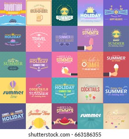 Different Multicolored Website Banner. Summer Party, Travel, Sale Concept Background. Web Ad Design, Vector Shapes, Flyer, Tag, Badge Big Set