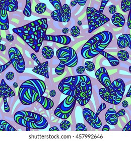 Different mushrooms tendril.
Seamless vector pattern. Hand-drawn.