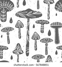 Different mushrooms vector cute seamless pattern 