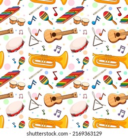 Different music instruments seamless pattern illustration