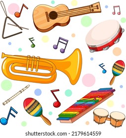 Different music instruments seamless pattern illustration