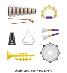 Different music instruments vector musical guitar violin and sound classical concert trumpet collection entertainment composition illustration.