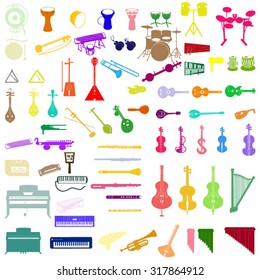 different musical instruments in color