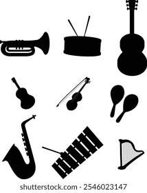 Diferentes iconos de Instrumentos musicales para Diseños creativos