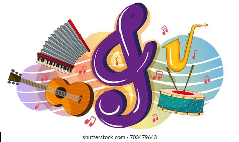 Diferentes instrumentos musicales en la ilustración del afiche