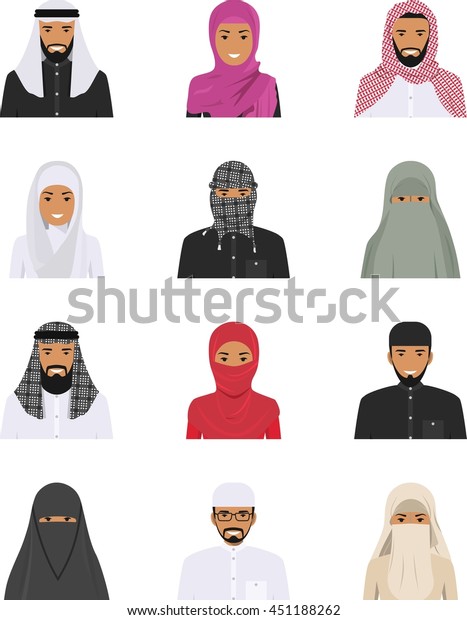 Different Muslim Arab People Characters Avatars Stock Vector (Royalty ...