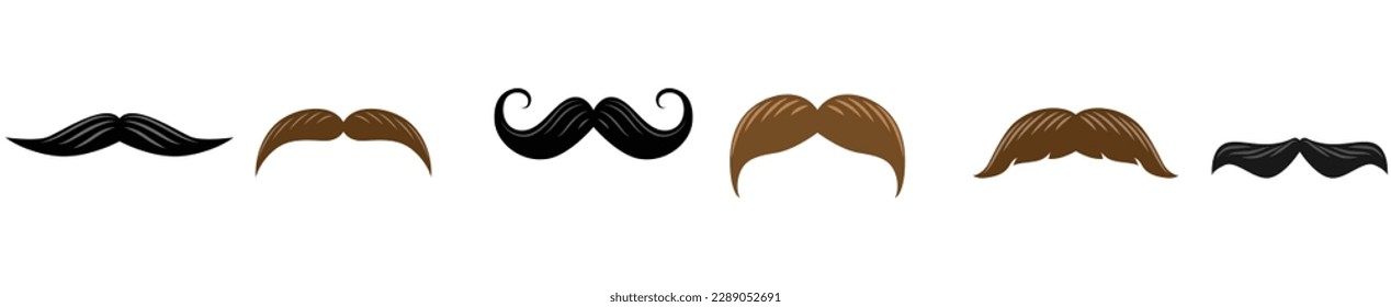 Different mustache collection Black and brown. Vector illustration.
