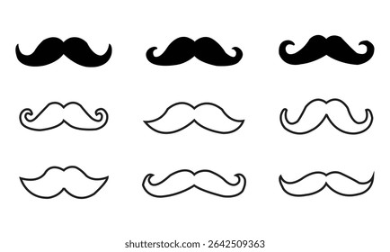 Coleção diferente de bigodes. Ilustração vetorial