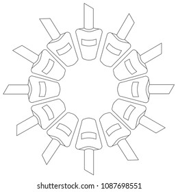 Different nails polish forming a circle on isolated white background. Cosmetics in flat style. Collection of nails polish. Vector template for your design. 