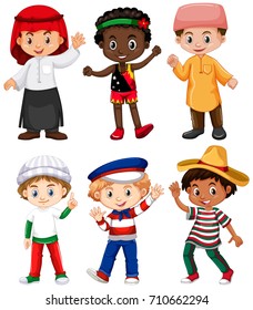 Different nationalities of boys illustration