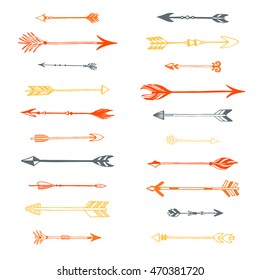 Different native american arrows collection. Decorative vector stylized illustration of booms. Design elements for packaging, books, textile.