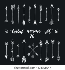 Different native american arrows collection. Decorative vector stylized illustration of booms. Design elements for packaging, books, textile. 