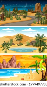 Distintas escenas horizontales de naturaleza en ilustraciones de estilo de dibujos animados