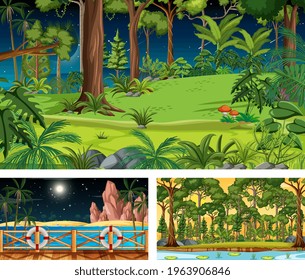 Different nature horizontal scenes illustration