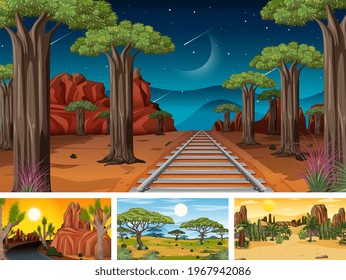 Different nature horizontal scenes illustration