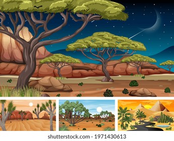 Different nature horizontal scenes illustration