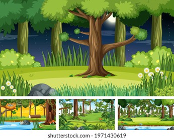 Different nature horizontal scenes illustration