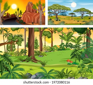 Different nature horizontal scenes illustration