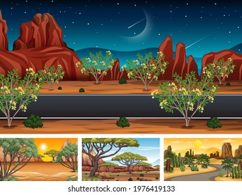 Different nature horizontal scenes illustration