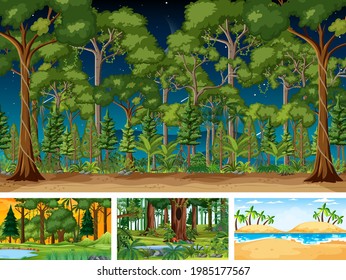 Different nature horizontal scenes illustration
