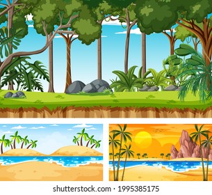 Ilustración de escenas horizontales de diferente naturaleza
