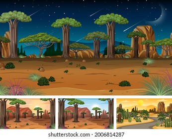 Different nature horizontal scenes illustration