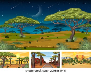 Different nature horizontal scenes illustration