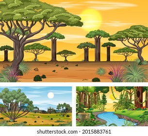 Ilustración de escenas horizontales de diferente naturaleza